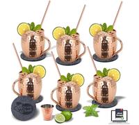 Orso Chef Set Completo Di 6 Bicchieri Cocktail Moscow Mule Rame Accompagnati Da Cannucce, Sottobicchieri E Dosatore Acquistando In Omaggio Esclusivo E-book Con Ricette E Suggerimenti Per Cocktail