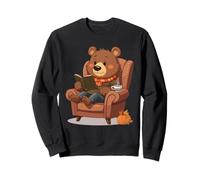 Orso Coccoloso Che Legge con Tazza e Zucca Felpa
