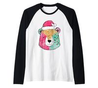 Orso colorato nel Cappello di Babbo Natale per la Gioia di Maglia con Maniche Raglan