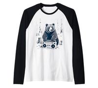 Orso con Boombox: Vibrazioni retrò della Foresta Maglia con Maniche Raglan
