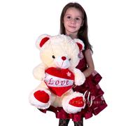 Orso con Cuore 50cm Grande Morbido Peluche Bianco Fucsia Soft Big Plush XL