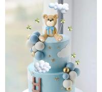 Orso Decorazioni Torta Compleanno, 33 Pezzi Decorazioni per Torte Orsacchiotto Decorazione della Torta, Orso Cake Topper con Palla Nuvola Stella, Topper Torta Orso per Feste Compleanno, Baby Shower