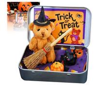 Orso di Halloween in una scatola, orso di Halloween in una scatola per dolcetto o scherzetto, regalo di supporto emotivo marrone caffè, set di decorazioni creative, tessuto a pelo corto, ideale per
