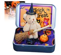 Orso di Halloween in una scatola, orso di Halloween in una scatola per dolcetto o scherzetto, regalo di supporto emotivo marrone caffè, set di decorazioni creative, tessuto a pelo corto, ideale per