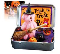 Orso di Halloween in una scatola, orso di Halloween in una scatola per dolcetto o scherzetto, regalo di supporto emotivo marrone caffè, set di decorazioni creative, tessuto a pelo corto, ideale per