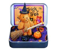 Orso di Halloween in una scatola per dolcetto o scherzetto, scatola strega in miniatura Witcher Little Bears, fatta a mano un Bea-r con in coperta strega