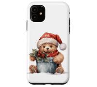Orso di Natale con cappello di Babbo Natale che gioca con secchio riempito Custodia per iPhone 11