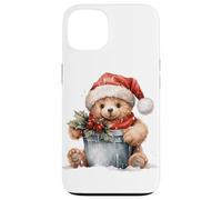 Orso di Natale con cappello di Babbo Natale che gioca con secchio riempito Custodia per iPhone 13