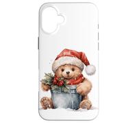 Orso di Natale con cappello di Babbo Natale che gioca con secchio riempito Custodia per iPhone 16 Plus