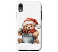 Orso di Natale con cappello di Babbo Natale che gioca con secchio riempito Custodia per iPhone XR