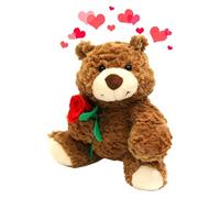 Orso di peluche con rosa, orso che tiene una rosa, giocattoli di animali in peluche morbido per San , giocattolo di peluche da 9,45 pollici per San , per le occasioni della festa