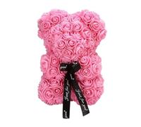 Orso di Rose con cuore rosso 25cm, fatto con Rose, Senza confezionato regalo per San Valentino, orsetto per fidanzata, Amica, orsacchiotto, teddy bear in Italia (Rosa Senza Scatola, 25cm)