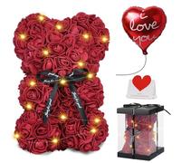 Orso di Rose, Orsacchiotto Composto da Rosa Artificiali con Luci LED, Creativo Floreale per San Valentino - Include Scatola Trasparente e Biglietto d’Auguri - Regalo per Donne, Mamma, Moglie, Per Lei