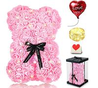 Orso di Rose, Orsacchiotto Composto da Rosa Artificiali con Luci LED, Creativo Floreale per San Valentino - Include Scatola Trasparente e Biglietto d’Auguri - Regalo per Donne, Mamma, Moglie, Per Lei