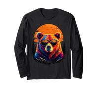 Orso Escursionismo con Occhiali da Sole Retro Montagna Arte Maglia a Manica