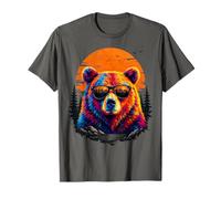 Orso Escursionismo con Occhiali da Sole Retro Montagna Arte Maglietta