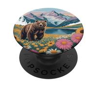 Orso floreale vintage del Parco nazionale delle montagne rocciose PopSockets PopGrip Adesivo