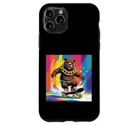 ORSO FRESCO SU UNO SKATE BOARD. CATENA Sfondo colorato, carino Custodia per iPhone 11 Pro