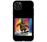 ORSO FRESCO SU UNO SKATE BOARD. CATENA Sfondo colorato, carino Custodia per iPhone 11 Pro Max