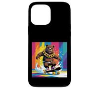 ORSO FRESCO SU UNO SKATE BOARD. CATENA Sfondo colorato, carino Custodia per iPhone 13 Pro Max