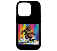 ORSO FRESCO SU UNO SKATE BOARD. CATENA Sfondo colorato, carino Custodia per iPhone 14 Pro