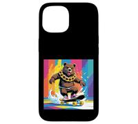 ORSO FRESCO SU UNO SKATE BOARD. CATENA Sfondo colorato, carino Custodia per iPhone 15