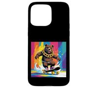 ORSO FRESCO SU UNO SKATE BOARD. CATENA Sfondo colorato, carino Custodia per iPhone 15 Pro Max