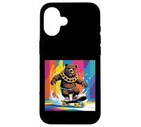 ORSO FRESCO SU UNO SKATE BOARD. CATENA Sfondo colorato, carino Custodia per iPhone 16