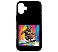 ORSO FRESCO SU UNO SKATE BOARD. CATENA Sfondo colorato, carino Custodia per iPhone 16 Plus