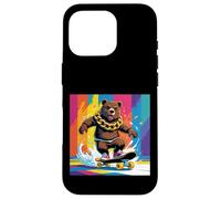 ORSO FRESCO SU UNO SKATE BOARD. CATENA Sfondo colorato, carino Custodia per iPhone 16 Pro