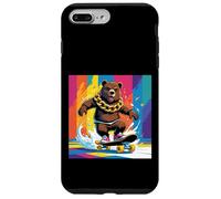 ORSO FRESCO SU UNO SKATE BOARD. CATENA Sfondo colorato, carino Custodia per iPhone 7 Plus/8 Plus