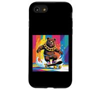 ORSO FRESCO SU UNO SKATE BOARD. CATENA Sfondo colorato, carino Custodia per iPhone SE (2020) / 7/8