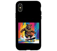 ORSO FRESCO SU UNO SKATE BOARD. CATENA Sfondo colorato, carino Custodia per iPhone X/XS