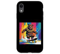 ORSO FRESCO SU UNO SKATE BOARD. CATENA Sfondo colorato, carino Custodia per iPhone XR