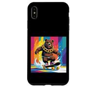ORSO FRESCO SU UNO SKATE BOARD. CATENA Sfondo colorato, carino Custodia per iPhone XS Max