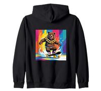 Orso Fresco su Uno Skate Board. Catena Sfondo colorato, Carino Felpa con Cappuccio