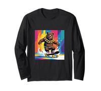 Orso Fresco su Uno Skate Board. Catena Sfondo colorato, Carino Maglia a Manica
