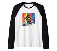 Orso Fresco su Uno Skate Board. Catena Sfondo colorato, Carino Maglia con Maniche Raglan