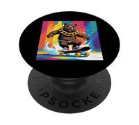 ORSO FRESCO SU UNO SKATE BOARD. CATENA Sfondo colorato, carino PopSockets PopGrip Adesivo