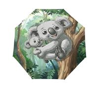 Orso Koala Della Giungla Dei Cartoni Animati Ombrello Pieghevole Automatico Ombrelli Antivento Protezione UV da Viaggio per Bambini Ragazzi Ragazze