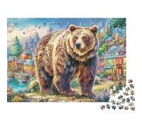 Orso marrone 1000 villaggio orso Pezzi Puzzle Cartone Extra Spesso Rilassamento Donne Gioco Ultra Difficile Famiglia Adolescenti Più Venduto Ufficio 38x26cm/1000pcs