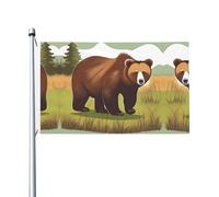 Orso marrone che cammina Stampe Bandiera su entrambi i lati 3 x 5FT leggera e resistente al colore con asole Ideale per feste all'aperto e giardini.