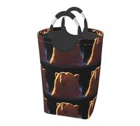 Orso marrone con testa sollevata Borsa portaoggetti quadrata 50L, adatta per più scene, cestino pieghevole per vestiti sporchi.