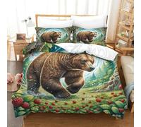 Orso marrone Produzione Additiva Lenzuola Set Di Tre Pezzi Orso marrone Copriletto Microfibra Superiore Incassate Con Cerniera Morbido Al Tatto E Maneggevole Double（200x200cm）