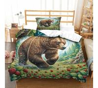 Orso marrone Produzione Additiva Lenzuola Set Di Tre Pezzi Orso marrone Copriletto Microfibra Superiore Incassate Con Cerniera Soffice E A Bassa Manutenzione Single（135x200cm）