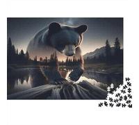 Orso nel Bosco di Notte Puzzle 1000 pezzi Arte Silhouette Orso Cartone per Amanti del Silenzio Attività al Coperto 70x50cm/1000pcs