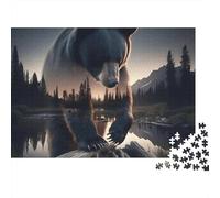 Orso nella foresta di notte Puzzle da 1000 pezzi Doppia esposizione Orso nero per adulti Gioco educativo Decorazione per la casa Difficile Sfida Compleanno 38x26cm