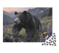 Orso Nero in Montagna Puzzle di Natale da 1000 Pezzi per Adulti, Orso Nero, Montagne, Lavanda, Premium, Spesso, Resistente, Vivace, Stimolante, Regalo 38x26cm/1000pz