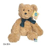 ORSO ORSACCHIOTTO SEDUTO CM 35 H UN PELUCHE PER AMICO CON FIOCCO VERDE