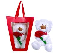 Orso Peluche 35 cm Bianco con Fiore San Valentino